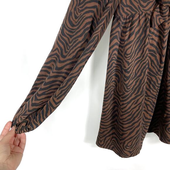 Lovers‎ & Friends Fai Mini Dress Babydoll Tiger Print Brown Black Long Sleeve - Picture 5 of 11
